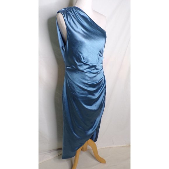 ELLIATT Cassini One-Shoulder Satin Dress Blue X-Large 10 NEW - Picture 6 of 12